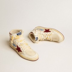 Golden Goose Sky-Star In Beige Nylon And Nappa With Pomegranate Suede Star