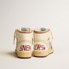 Golden Goose Sky-Star In Beige Nylon And Nappa With Pomegranate Suede Star