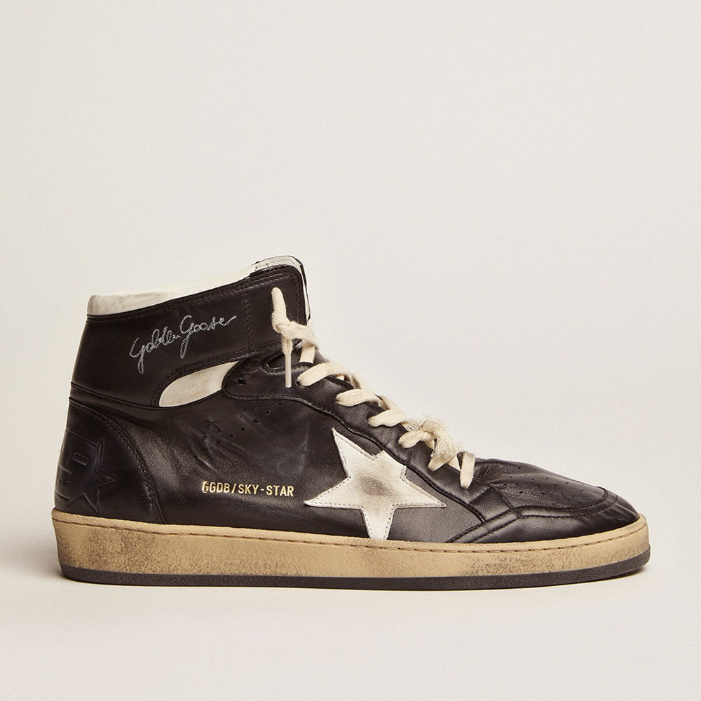 Golden Goose Sky-Star In Black Nappa Leather With White Leather Star