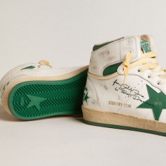 Golden Goose Sky-Star In White Leather With Green Leather Star