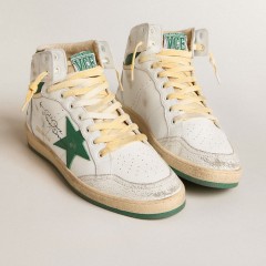 Golden Goose Sky-Star In White Leather With Green Leather Star