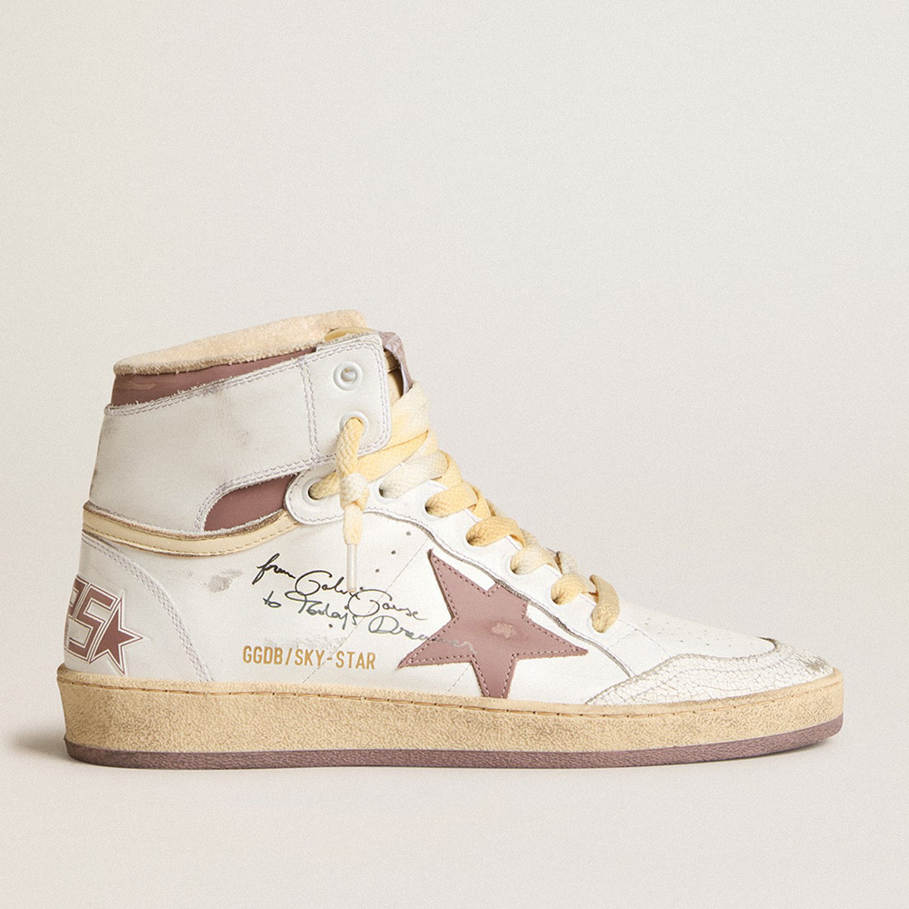 Golden Goose Sky-Star In White Leather With Pink Leather Star