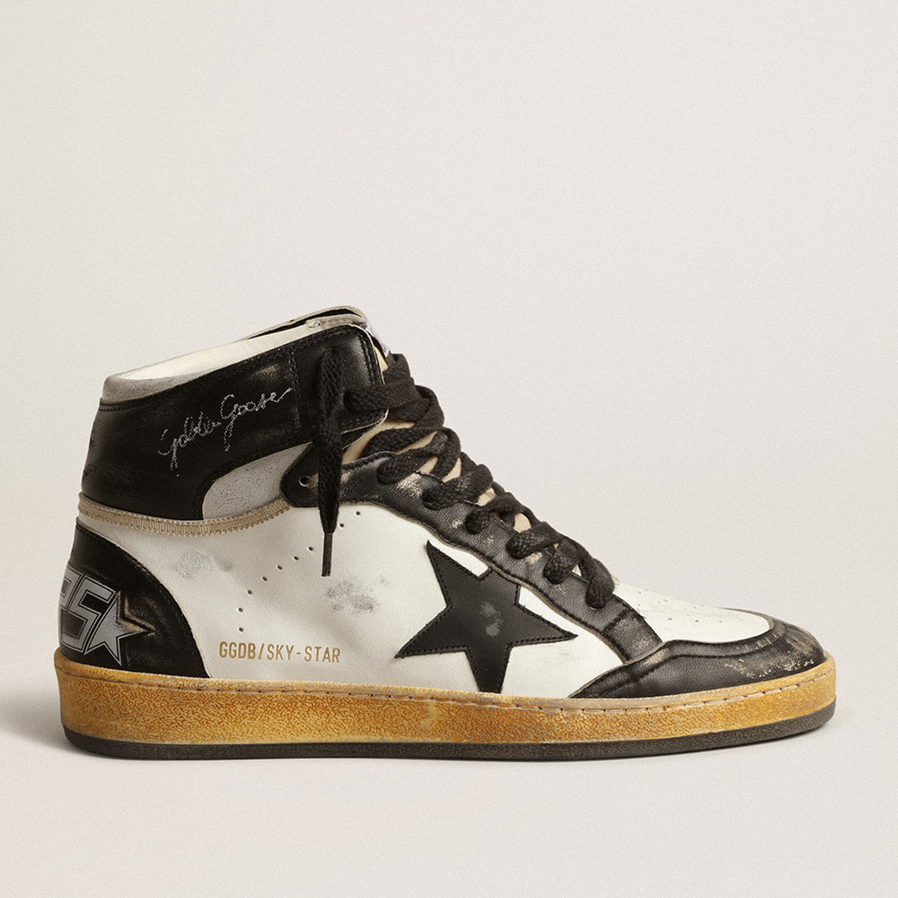 Golden Goose Sky-Star In White Nappa Leather With Black Leather Star