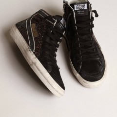 Golden Goose Slide In Brown Glitter With Black Leather Star And Flash