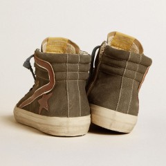 Golden Goose Slide In Gray Suede With Brown Nubuck Star And Flash