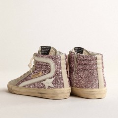 Golden Goose Slide In Lilac Glitter With White Leather Star And Flash