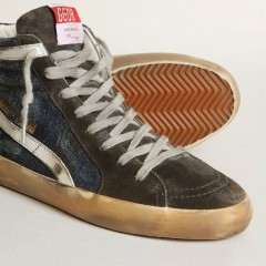 Golden Goose Slide In Midnight-blue Denim With White Leather Star