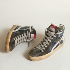 Golden Goose Slide In Midnight-blue Denim With White Leather Star