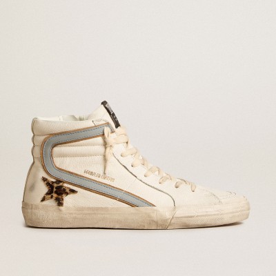 Golden Goose Slide In Nappa With Leopard-print Pony Skin Star And Gray Nappa Flash