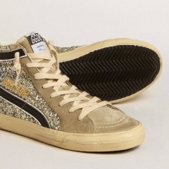 Golden Goose Slide In Platinum Glitter With Leopard-print Pony Skin Star And Black Flash