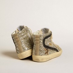 Golden Goose Slide In Platinum Glitter With Leopard-print Pony Skin Star And Black Flash