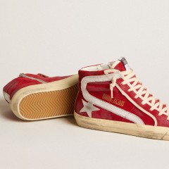 Golden Goose Slide In Red Suede With Silver Star And Lizard Print Flash