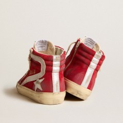 Golden Goose Slide In Red Suede With Silver Star And Lizard Print Flash