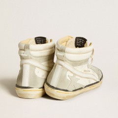 Golden Goose Slide LAB In Aged-white Nappa Leather With Gray Suede Star And White Leather Flash