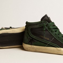 Golden Goose Slide LTD In Green Suede And Black Canvas With Suede Star And Flash