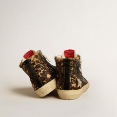 Golden Goose Slide Penstar LTD In Leopard-print Pony Skin With Silver Star And Black Flash