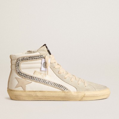 Golden Goose Slide With Nude Leather Star And Suede And Swarovski Crystal Flash