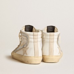 Golden Goose Slide With Nude Leather Star And Suede And Swarovski Crystal Flash