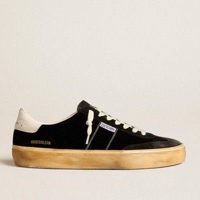 Golden Goose Soul Star In Black Velvet With White Leather Heel Tab