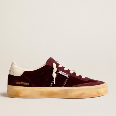 Golden Goose Soul Star In Burgundy Velvet With White Leather Heel Tab