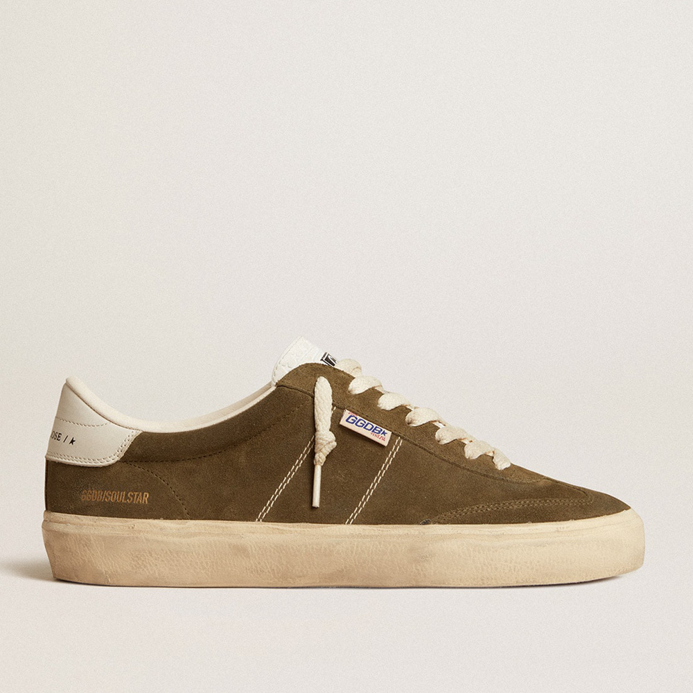 Golden Goose Soul Star In Green Suede With White Leather Heel Tab And Tongue