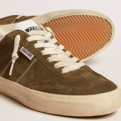 Golden Goose Soul Star In Green Suede With White Leather Heel Tab And Tongue