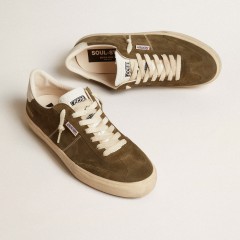 Golden Goose Soul Star In Green Suede With White Leather Heel Tab And Tongue