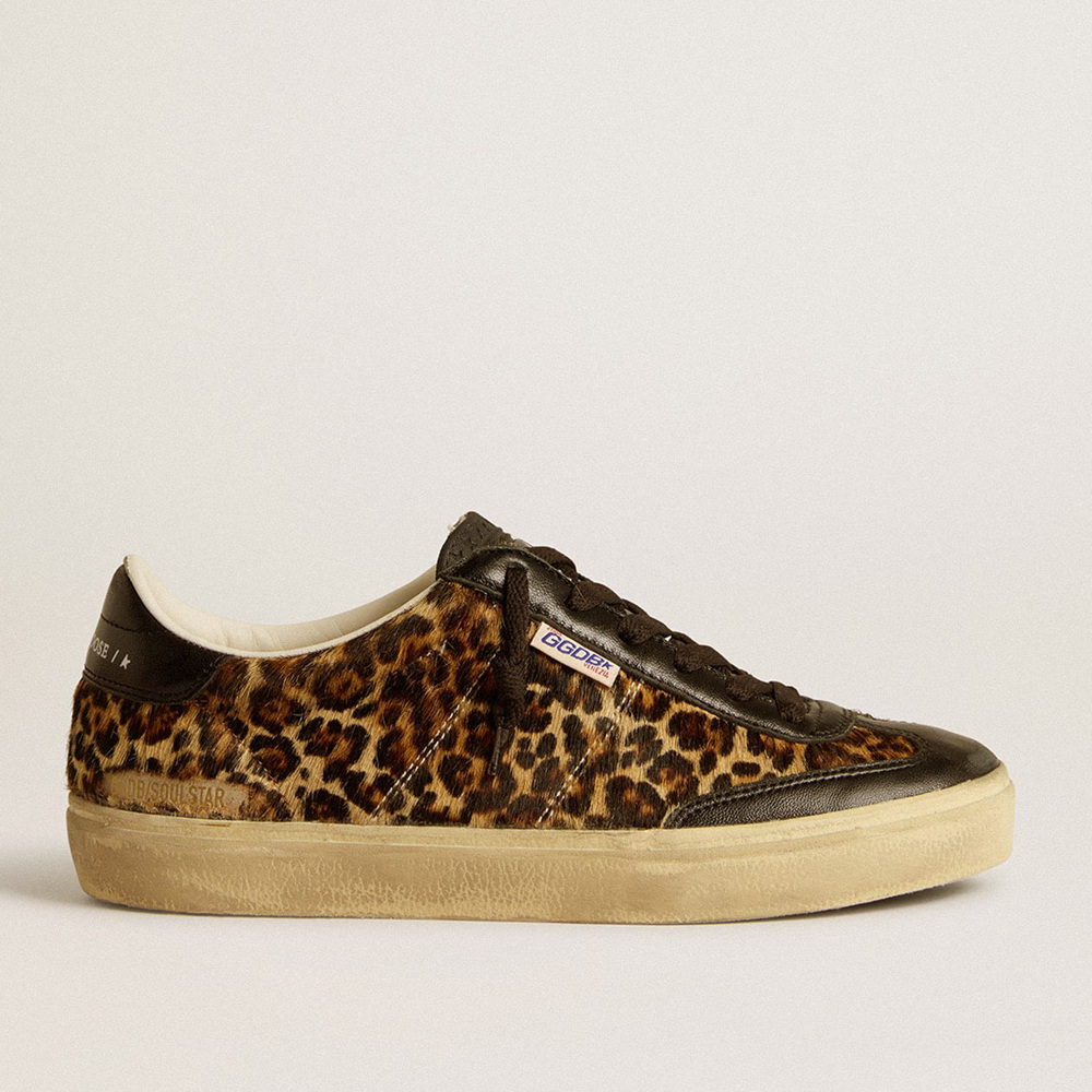 Golden Goose Soul Star In Leopard-print Pony Skin With Black Nappa Leather Heel Tab And Inserts