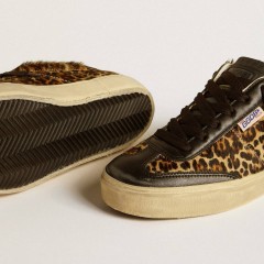 Golden Goose Soul Star In Leopard-print Pony Skin With Black Nappa Leather Heel Tab And Inserts