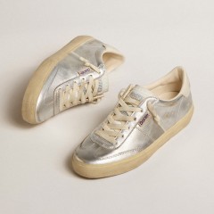 Golden Goose Soul Star In Metallic Silver Leather With White Leather Heel Tab