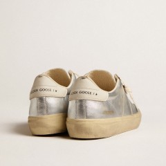 Golden Goose Soul Star In Metallic Silver Leather With White Leather Heel Tab