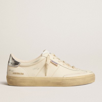 Golden Goose Soul Star In White Nappa With Metallic Silver Leather Heel Tab