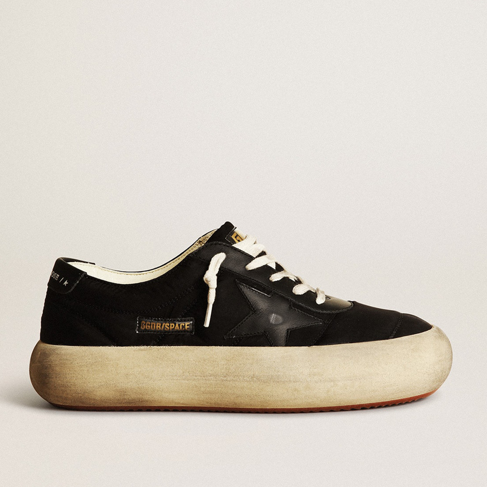 Golden Goose Space-Star Shoes In Black Nylon With Black Leather Star And Heel Tab