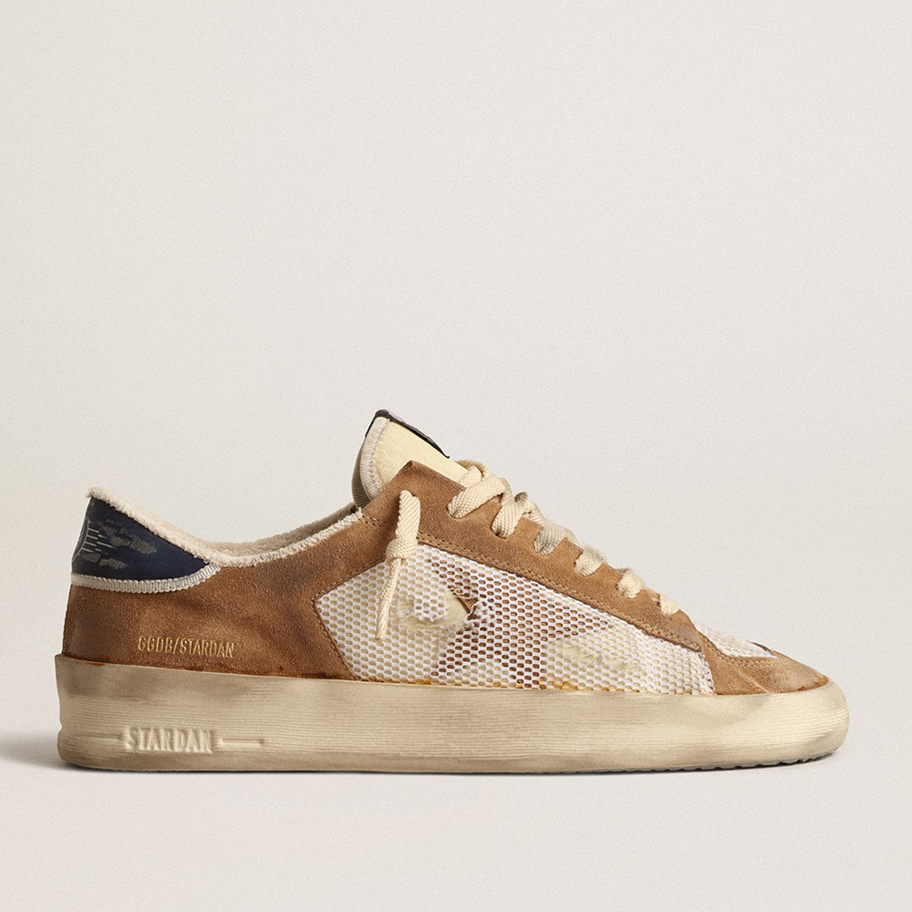 Golden Goose Stardan In Beige Nylon And Mesh With Tobacco Suede Inserts