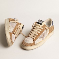 Golden Goose Stardan In Beige Nylon And Mesh With Tobacco Suede Inserts