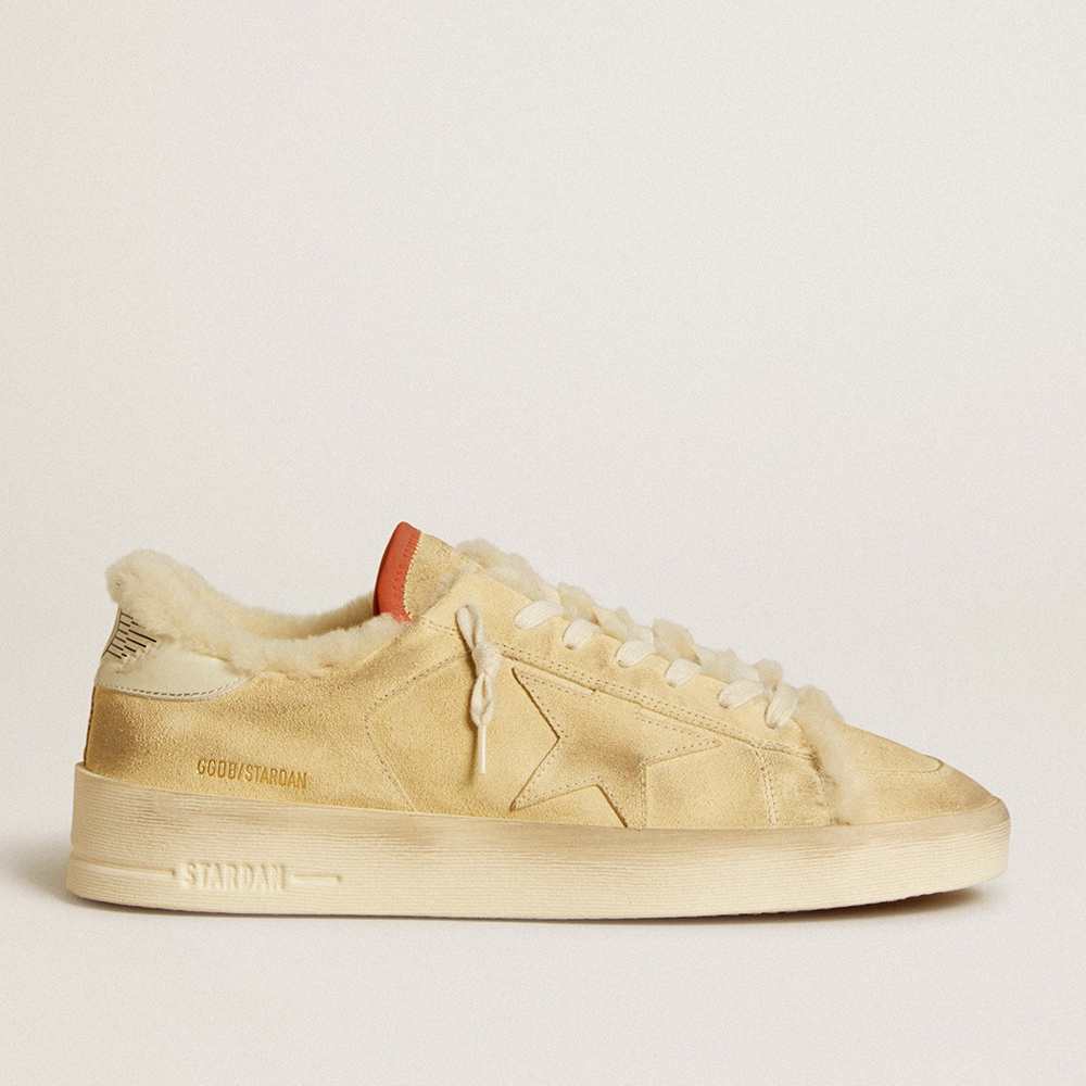 Golden Goose Stardan In Beige Suede With Leather Heel Tab And Shearling Lining