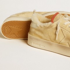 Golden Goose Stardan In Beige Suede With Leather Heel Tab And Shearling Lining