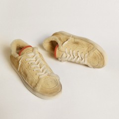 Golden Goose Stardan In Beige Suede With Leather Heel Tab And Shearling Lining