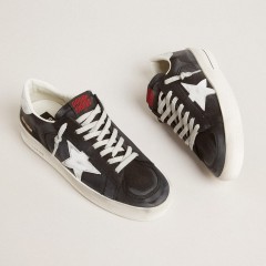 Golden Goose Stardan In Black Nubuck And Mesh With Gray Leather Star And Heel Tab