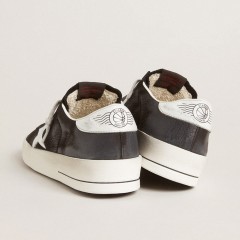 Golden Goose Stardan In Black Nubuck And Mesh With Gray Leather Star And Heel Tab