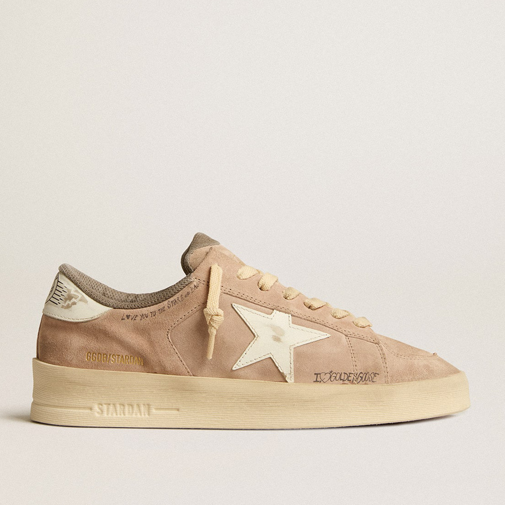 Golden Goose Stardan In Old Rose Suede With White Leather Star And Heel Tab