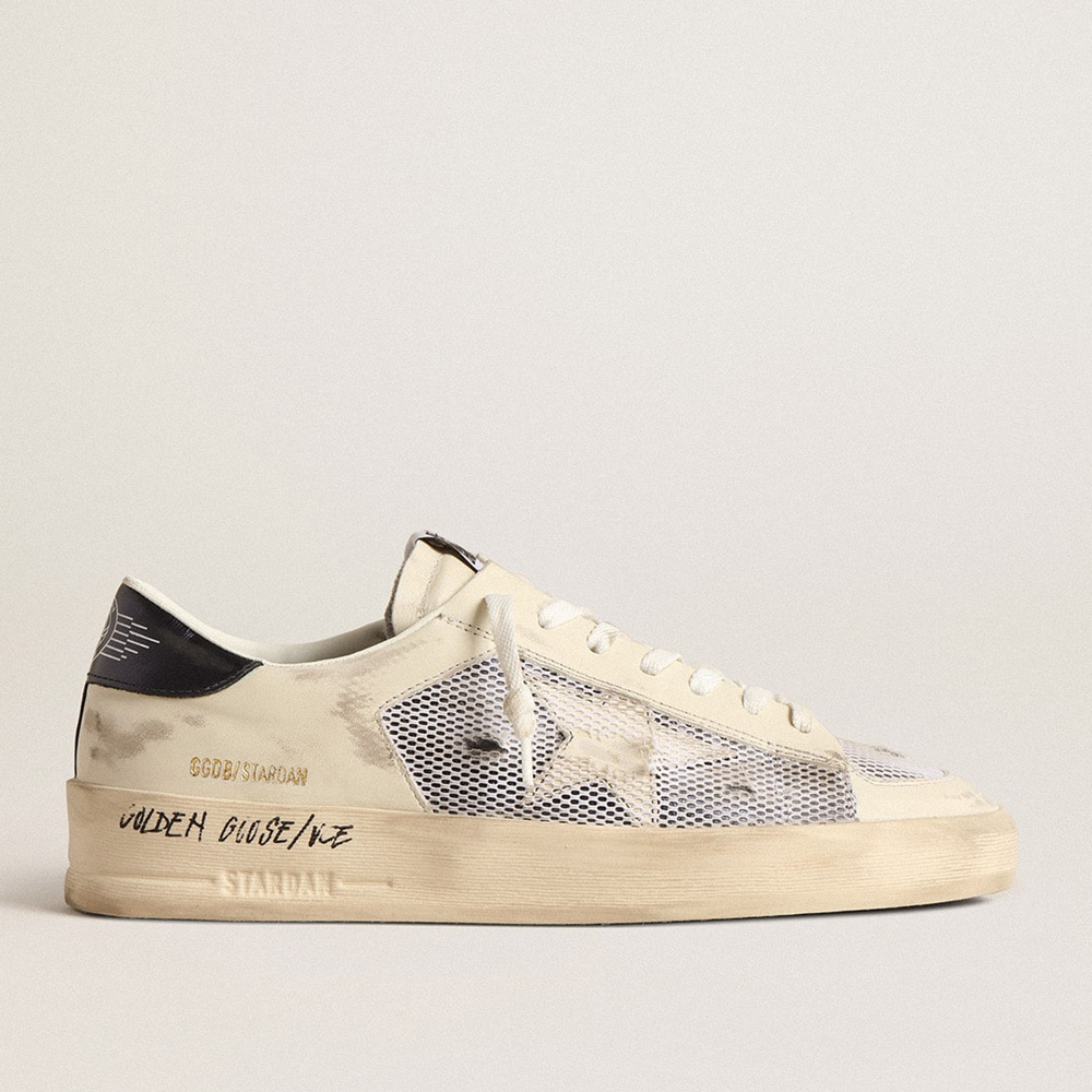 Golden Goose Stardan In White Leather And Mesh With White Leather Star