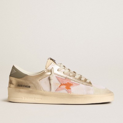 Golden Goose Stardan In White Mesh With Orange Star And Platinum Leather Inserts