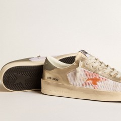 Golden Goose Stardan In White Mesh With Orange Star And Platinum Leather Inserts