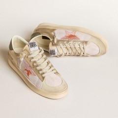 Golden Goose Stardan In White Mesh With Orange Star And Platinum Leather Inserts