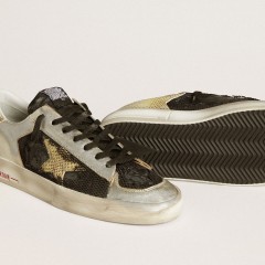 Golden Goose Stardan LAB In Silver Leather And Mesh With Golden Star And Heel Tab