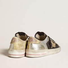 Golden Goose Stardan LAB In Silver Leather And Mesh With Golden Star And Heel Tab