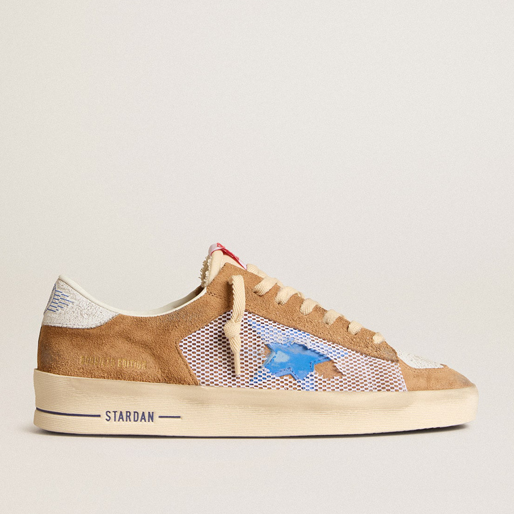 Golden Goose Stardan LTD In Tobacco Suede And Mesh With Blue Star And Leather Heel Tab