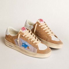 Golden Goose Stardan LTD In Tobacco Suede And Mesh With Blue Star And Leather Heel Tab