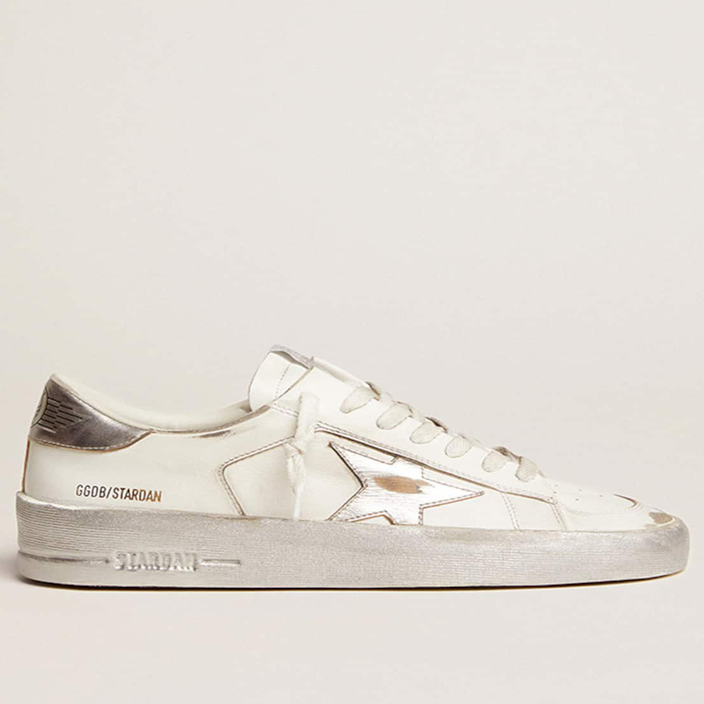 Golden Goose Stardan Sneakers With Silver Metallic Leather Star And Heel Tab